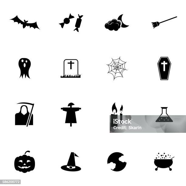 Vector Black Halloween Icons Set Stock Illustration - Download Image Now - Arranging, Bat - Animal, Black Color