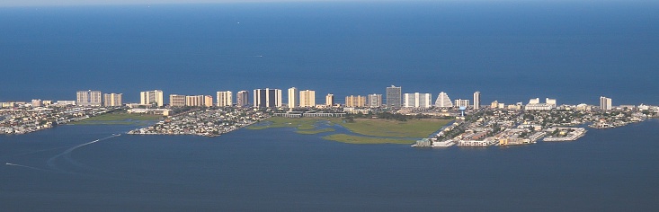 North ocean City Maryland is built on a barrier island and this image shows both the beauty and risk of the real estate development when doing this