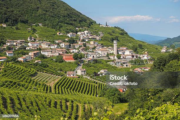 Valdobbiadene Town And Prosecco Vineyards In Veneto Stock Photo - Download Image Now