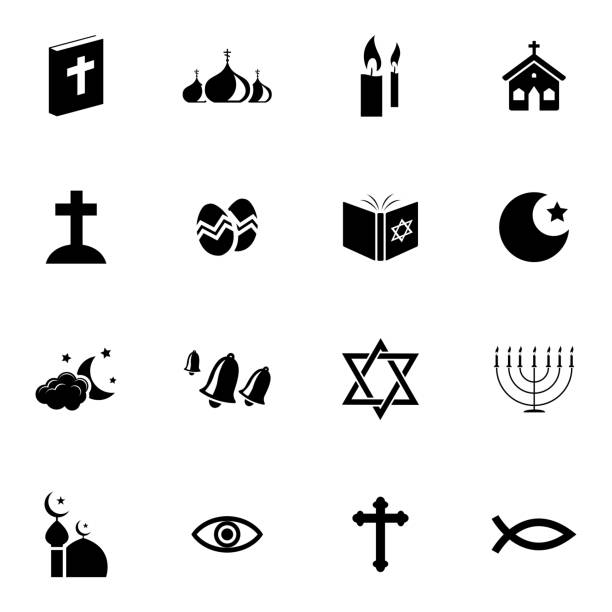 ilustraciones, imágenes clip art, dibujos animados e iconos de stock de conjunto de iconos de religión vector negro - candle human hand candlelight symbols of peace