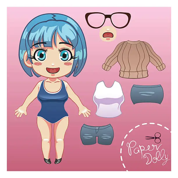 Vector illustration of Cut Dress Up Paper Doll