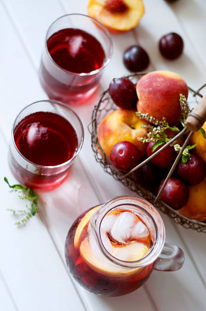istock Iced fruit compote with peaches and plums. Cold summer drink. 586202980
