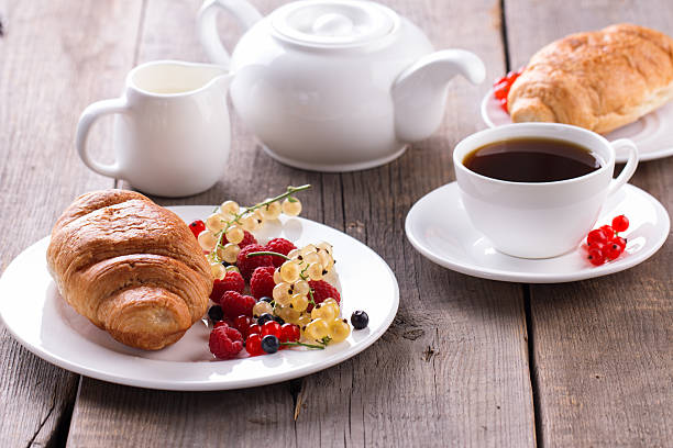 istock Delicious breakfast with fresh croissants and ripe berries. 586202998