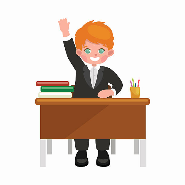 little boy sitting at the table with notebooks and books little girl and boy with school backpack and books, back to school concept vector illustration melting girl stock illustrations