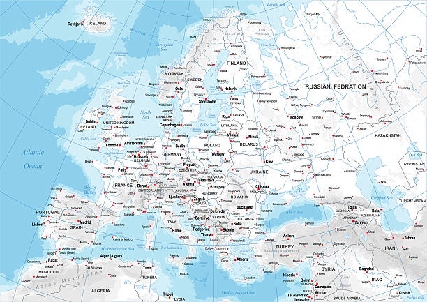 europa - physikalische karte - map germany topographic map vector stock-grafiken, -clipart, -cartoons und -symbole