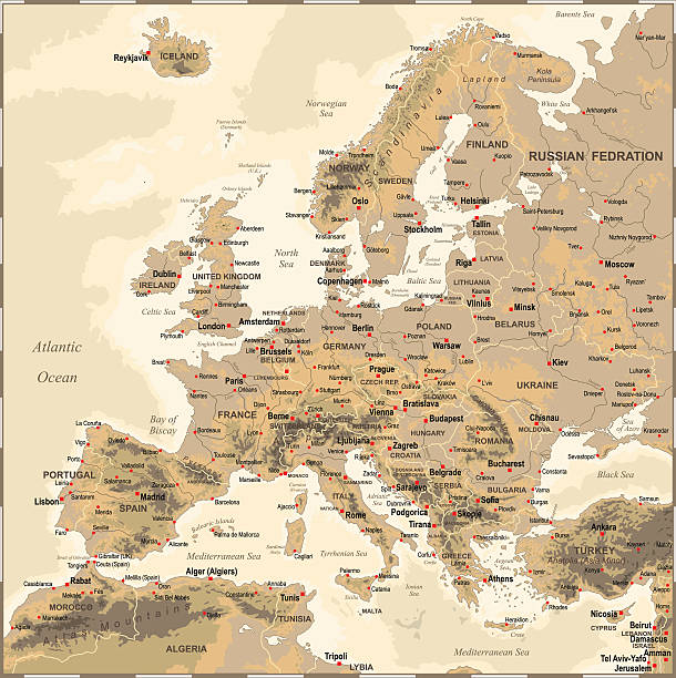 europa - vintage physikalische karte - map germany topographic map vector stock-grafiken, -clipart, -cartoons und -symbole