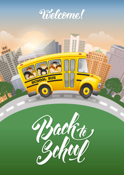 back to school)  - school bus education transportation school stock illustrations
