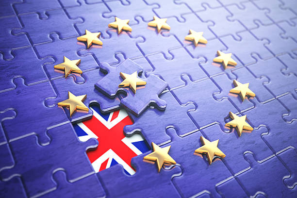 istock Brexit concept. Puzzle with EU European Union flag  without Grea 586205038