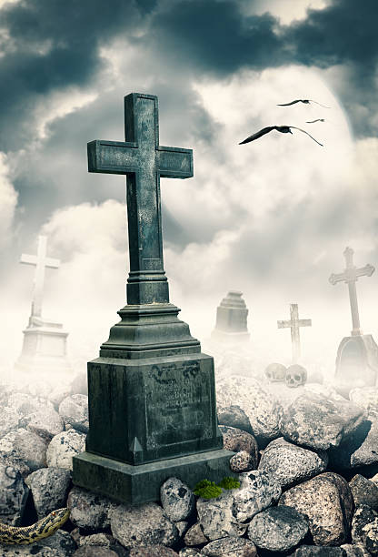 istock Halloween mystical spooky background with cross 586205668