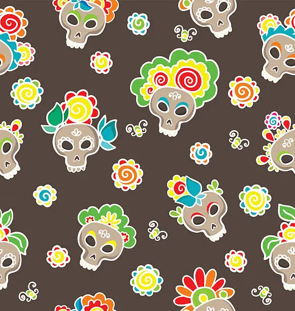 Vector illustration of Pattern with skulls-catrinas