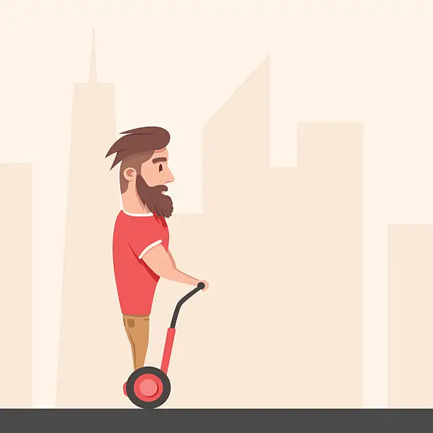 Vector illustration of Man on hoverboard. Cartoon vector illustration
