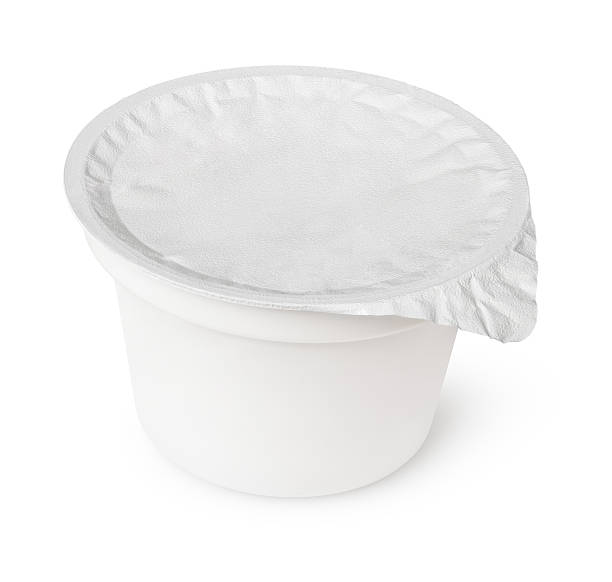 White plastic container for dairy foods with foil lid