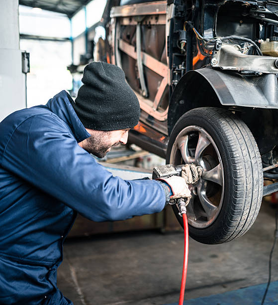 istock tire repairer changing the car tire 586208680