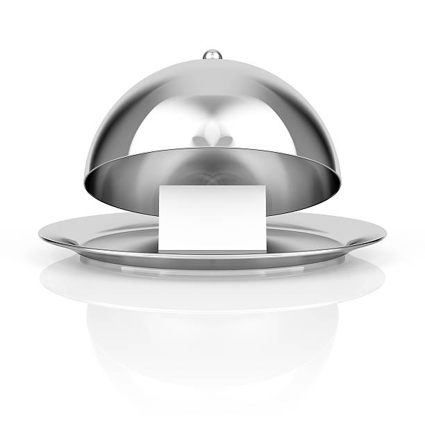 istock Business card on steel tray with open lid 586210768