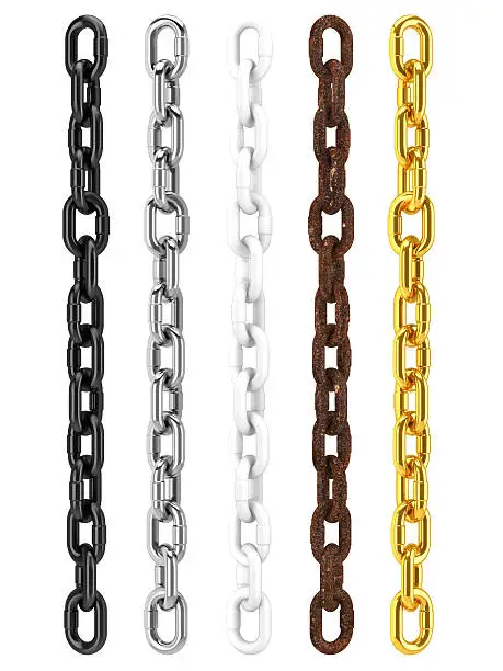 Photo of black, silver, white, rusty and gold chains