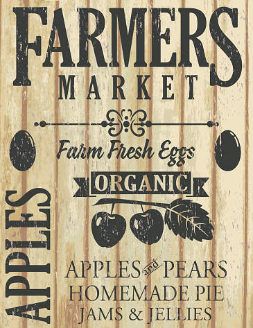 Vintage Faded Farm Sign On Wood Background.