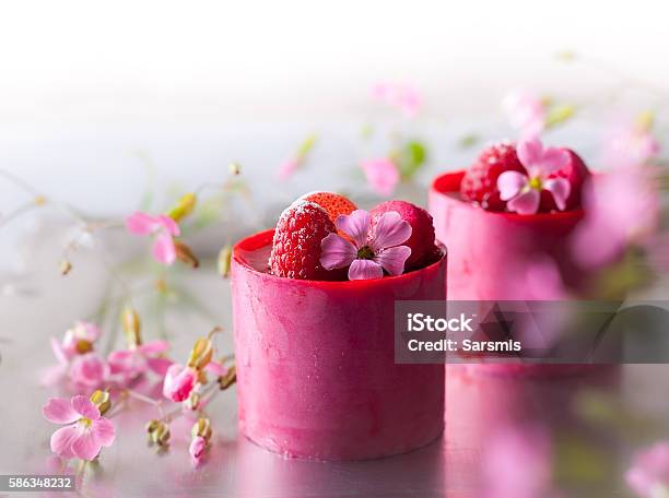 Raspberry Mousse Cakes Stock Photo - Download Image Now - Baked Pastry Item, Berry Fruit, Cake