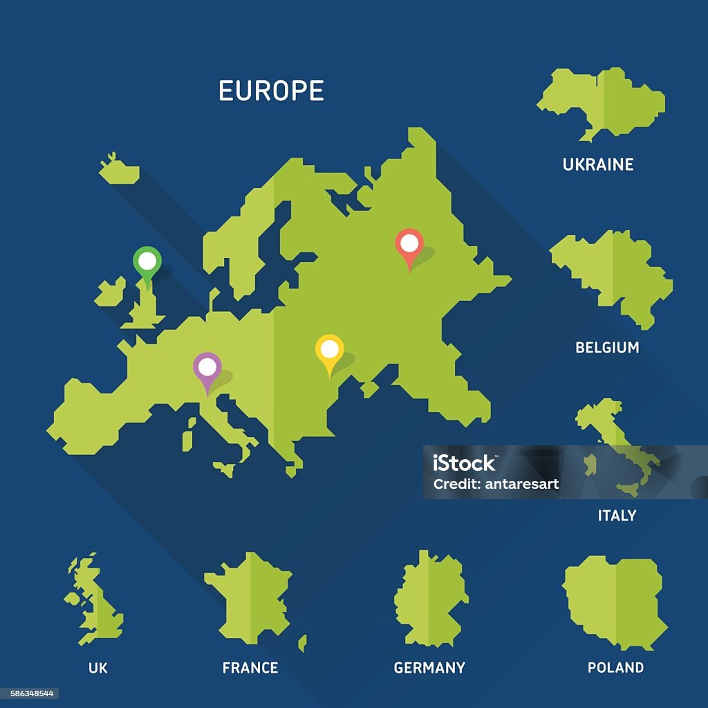 Europe and Europeian countries map vector Europe and Europeian countries map vector illustration on blue background Europe stock vector