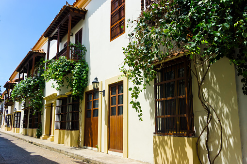 View of a street in the historic downtown of Cartagena, Colombia