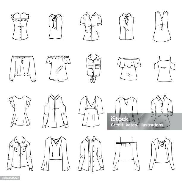 Shirts And Blouses Stock Illustration - Download Image Now - Button Down Shirt, Sketch, Adult