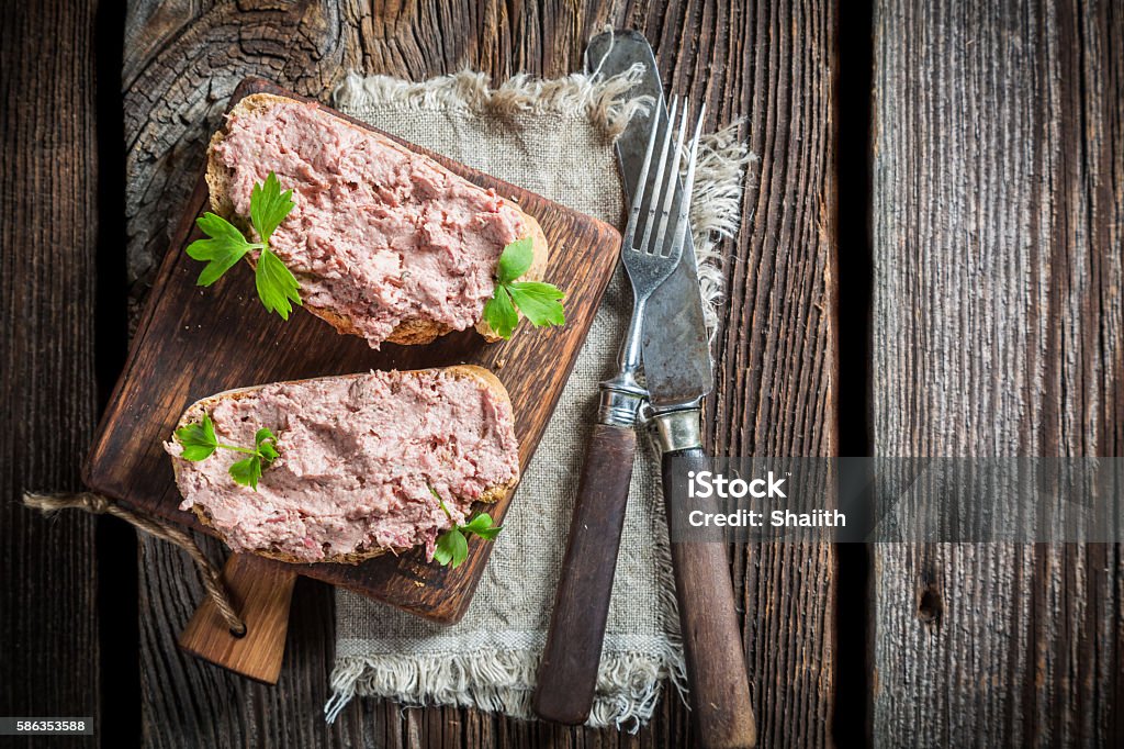 Two delicious sandwich made of pate with parsley Pate Stock Photo