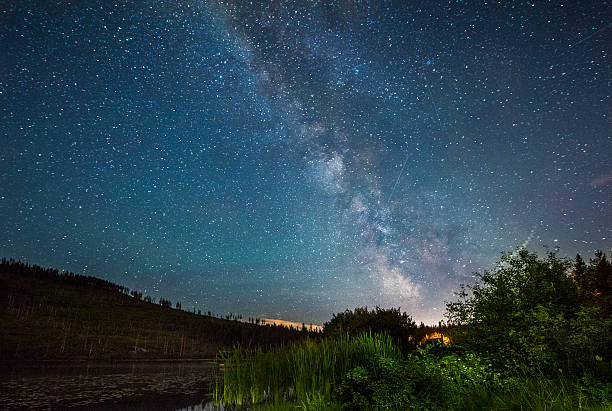istock The Milky Way above a forest lake 586353890