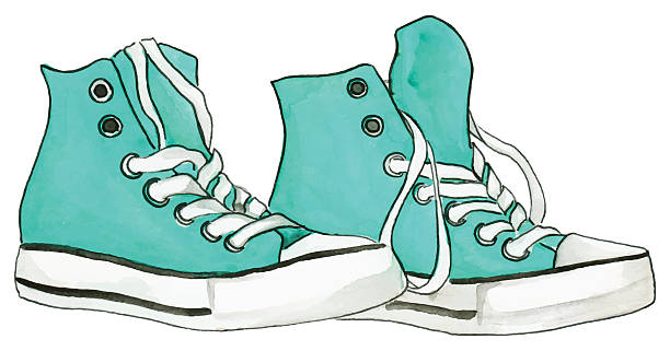 ilustrações, clipart, desenhos animados e ícones de aquarela de hortelã azul turquesa par sapatos vetor isolado - illustration and painting pencil drawing image sports shoe