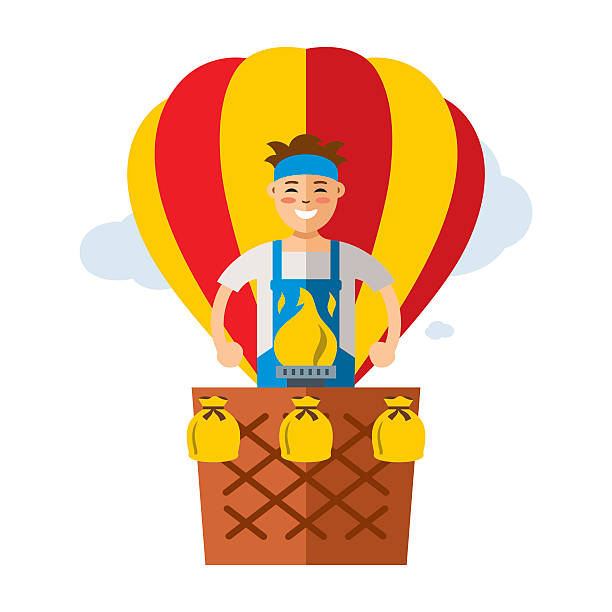 Vector Air balloon Travel. Flat style colorful Cartoon illustration. Man in Aerostat. Isolated on a white background ballast stock illustrations