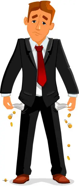 Vector illustration of Bankrupt businessman with empty pockets
