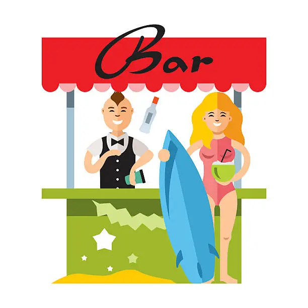 Vector illustration of Vector Beach bar. Flat style colorful Cartoon illustration.