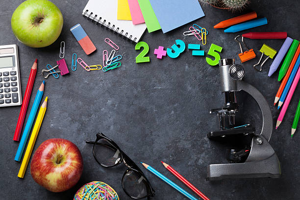 istock Supplies over chalk board 586363066