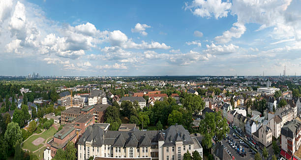 skyline of Frankfurt Hoechst with blue sky on late afternoon