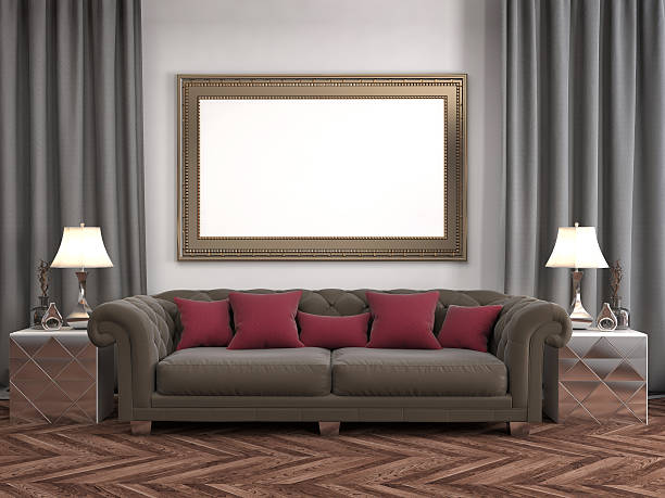 istock mock up poster frame in interior background. 3D Illustration 586364786