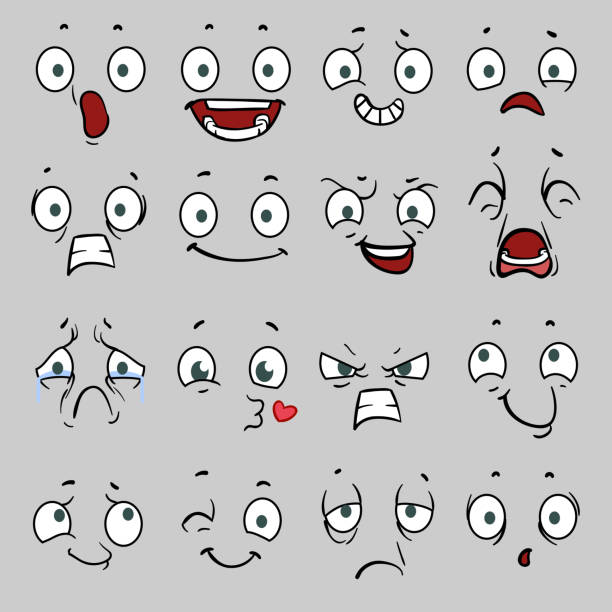 комический мультфильм сталкивается с разными эмоциями. иллюстрация вектора - human face cartoon bizarre smiley face stock illustrations
