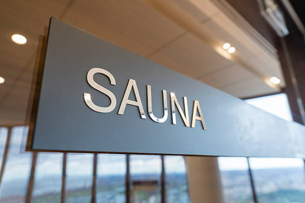 istock Close-up of sauna sign 586366190