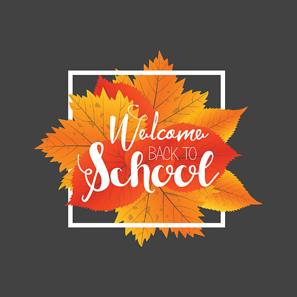 ilustrações de stock, clip art, desenhos animados e ícones de autumn season welcome back to school. painted lettering hand drawn. - cards rear view vector pattern