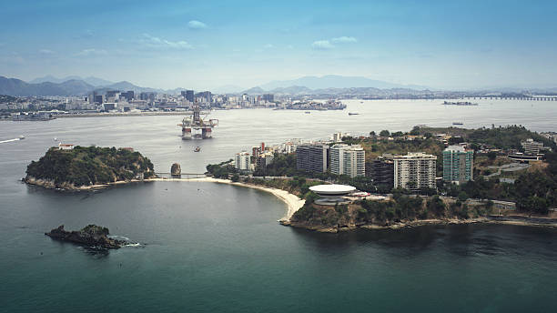 Niteroi River Aerial View of Contemporary Art Museum in Niteroi, Rio de Janeiro, Brazil 2014 stock pictures, royalty-free photos & images