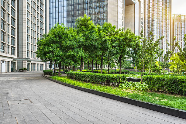 istock empty pavement and modern buildings in city 586369906