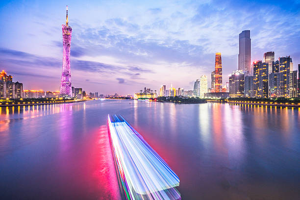 skyline of GuangZhou in sunset, China.