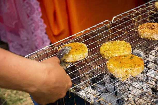 sticky rice with egg grilled Asian traditional food (Kgawhie) at street food in Thailand.sticky rice with egg grilled Asian traditional food (Kgawhie) at street food in Thailand.