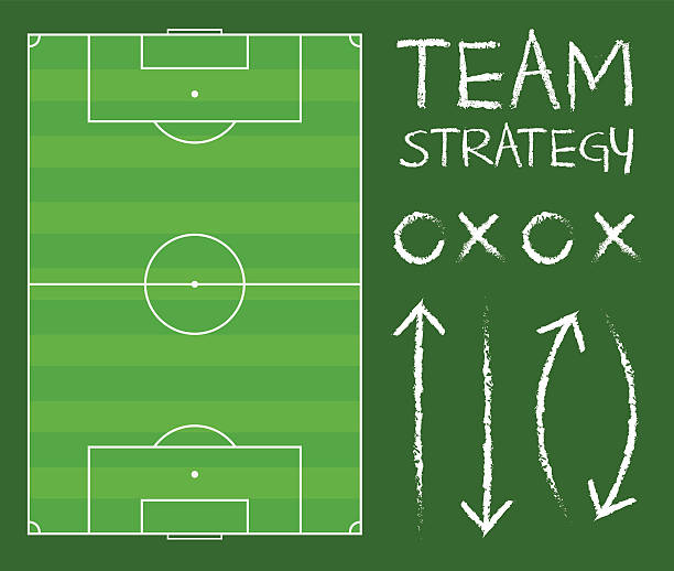 illustrations, cliparts, dessins animés et icônes de terrain de soccer avec diagramme de stratégie d’équipe vector - milieu de terrain