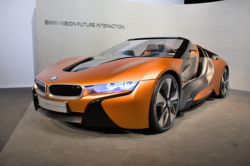 Munich, Germany – March 16th, 2016: Presentation of a supercar BMW i Vision Future Interaction. This prototype demonstrates how will be look the new cars from BMW in future.