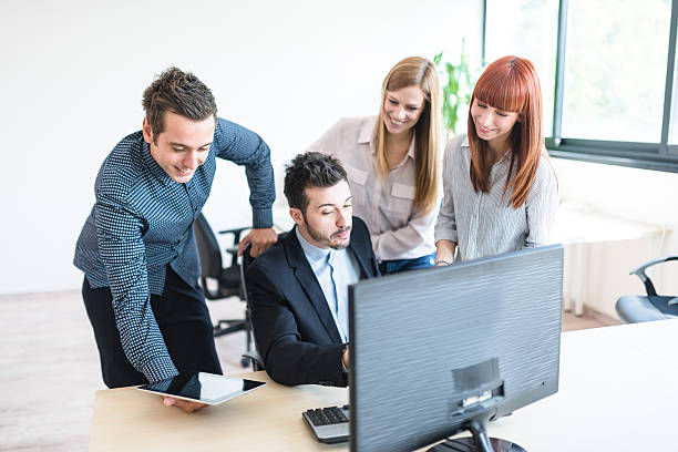 istock happiness businessman at the desk 586373842