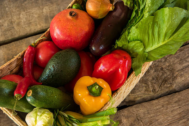 istock Wet vegetables in a basket. 586373874