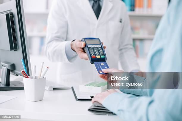 Woman Purchasing Medical Products Stock Photo - Download Image Now - Paying, Pharmacy, Credit Card
