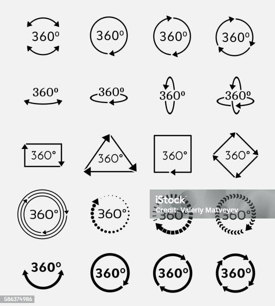 Vetores de Ângulo 360 Graus Ícones Vetoriais Definidos e mais imagens de Vista de 360° graus - Vista de 360° graus, Ícone de Computador, Inteiro