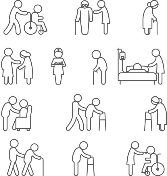 illustrazioni stock, clip art, cartoni animati e icone di tendenza di icone infermieristiche e sanitarie disabili - white background nurse occupation people