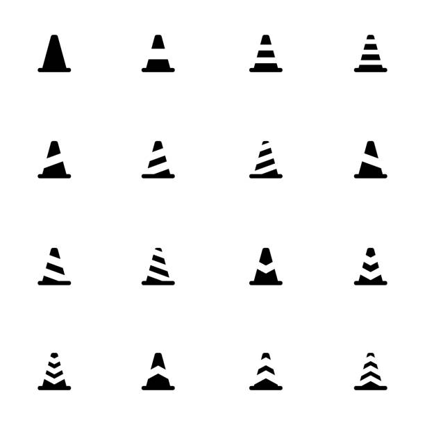 Vector black traffic cone   icons set Vector black traffic cone   icons set on white background cone shape stock illustrations