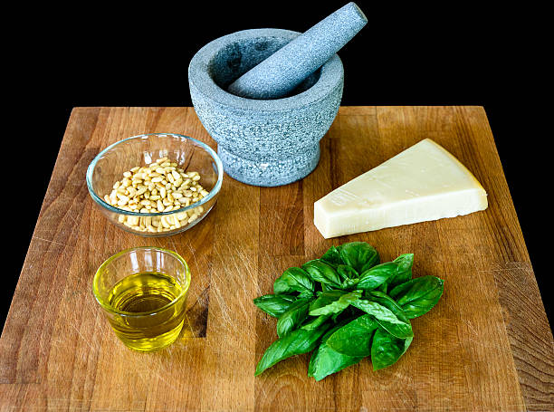 Making of homemade pesto Genovese with all ingredients