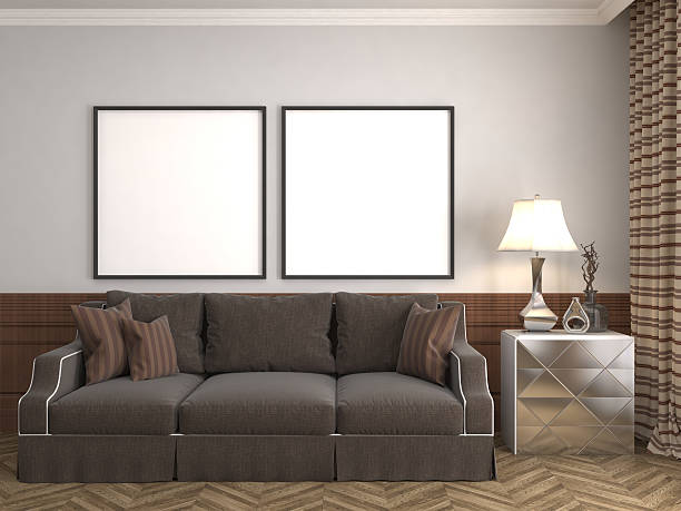 istock mock up poster frame in interior background. 3D Illustration 586376548